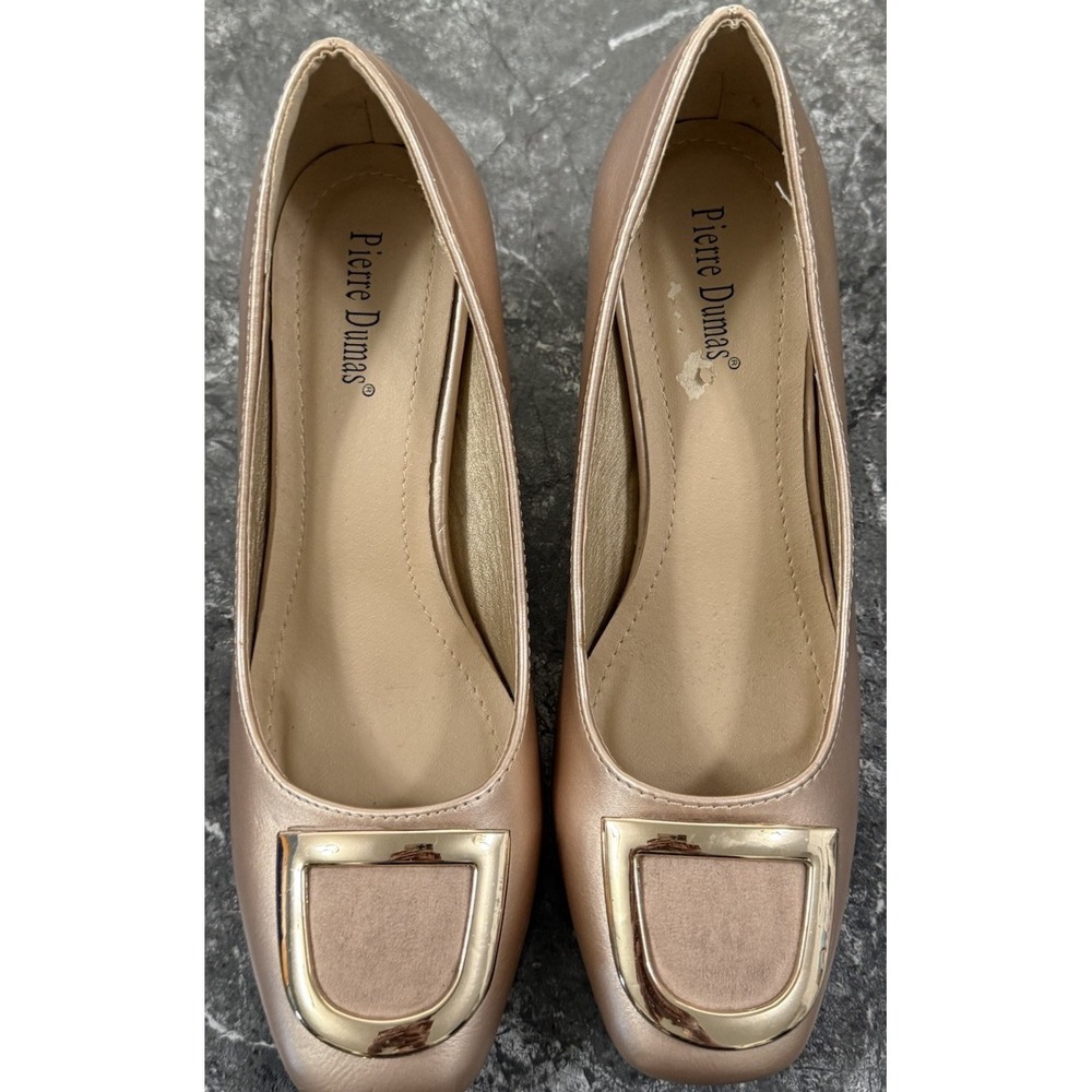 Pierre Dumas Womens Rose Gold Square Toe Block Heel Pumps Gold Buckle 8.5